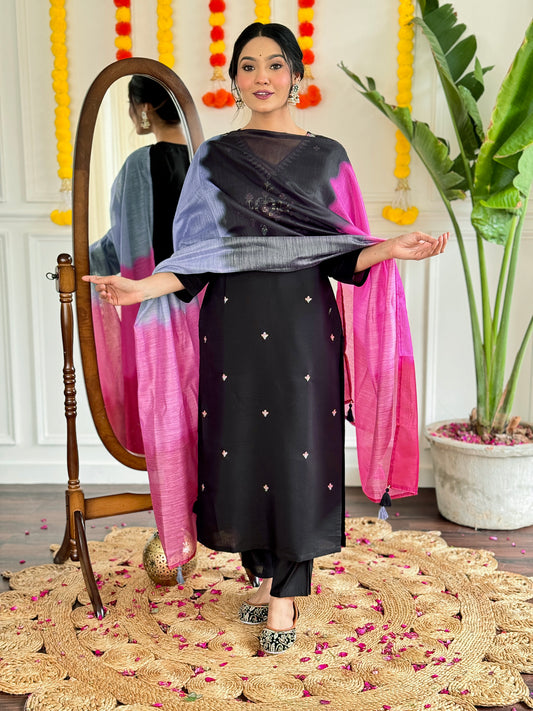 Black Viscose Chanderi Kurta