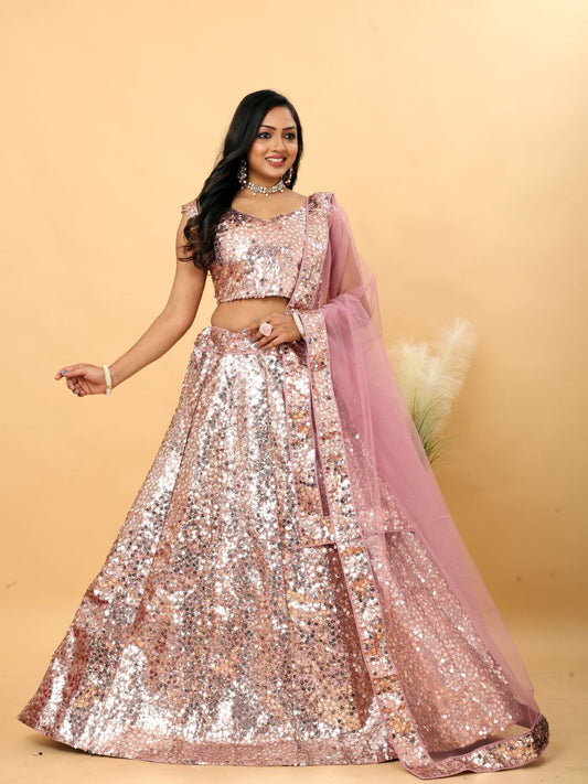 Pink Satin Sequin Work Lehenga