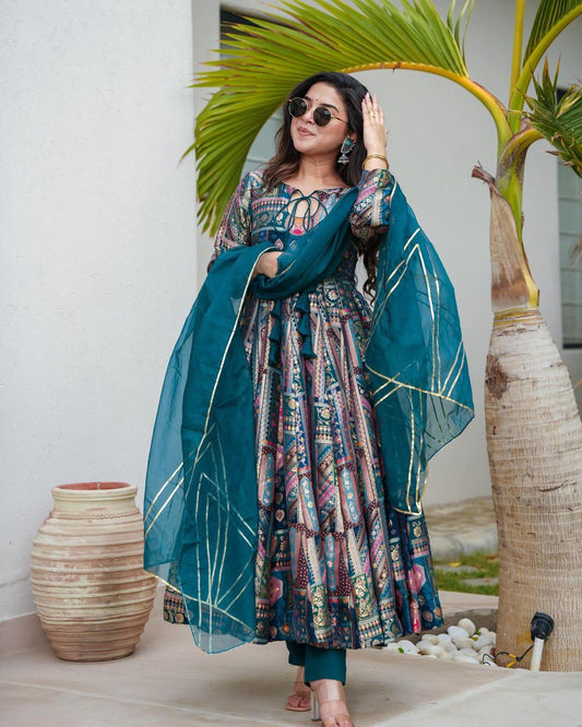 Teal Long Anarkali Kurta set