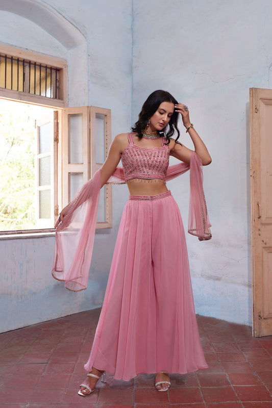 Pink Embroidered Fusion Set