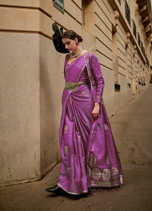 Lilac woven saree