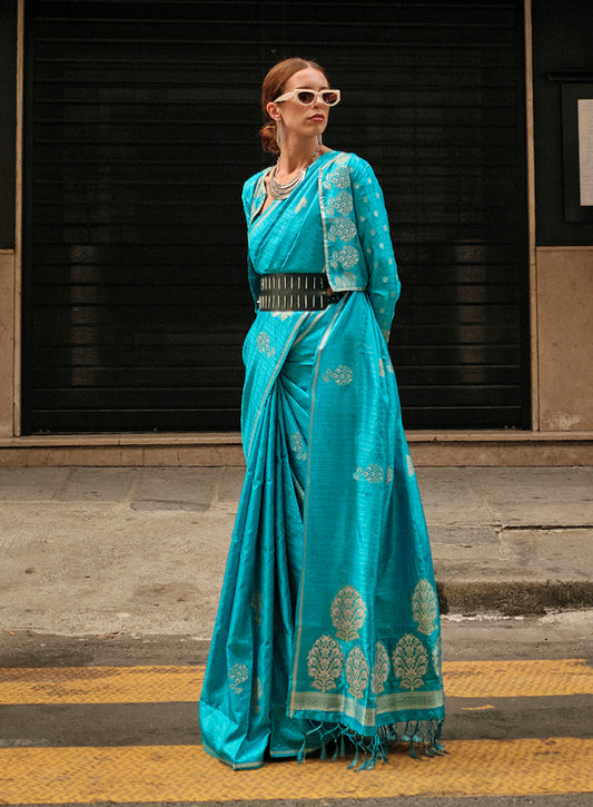 Â Sky blue woven saree