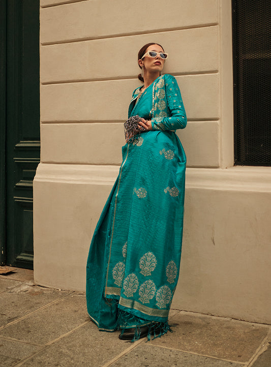 Â Light blue woven saree