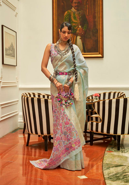 Â Sky blue woven saree