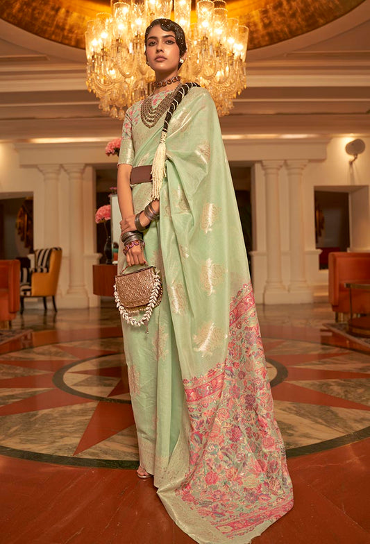 Â Light green woven saree