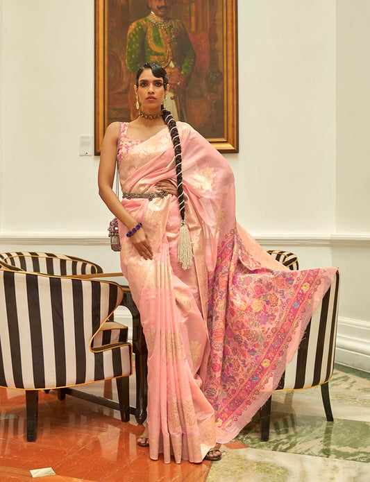 Â Light pink woven saree