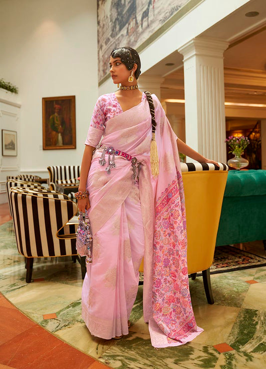 Â Light pink woven saree