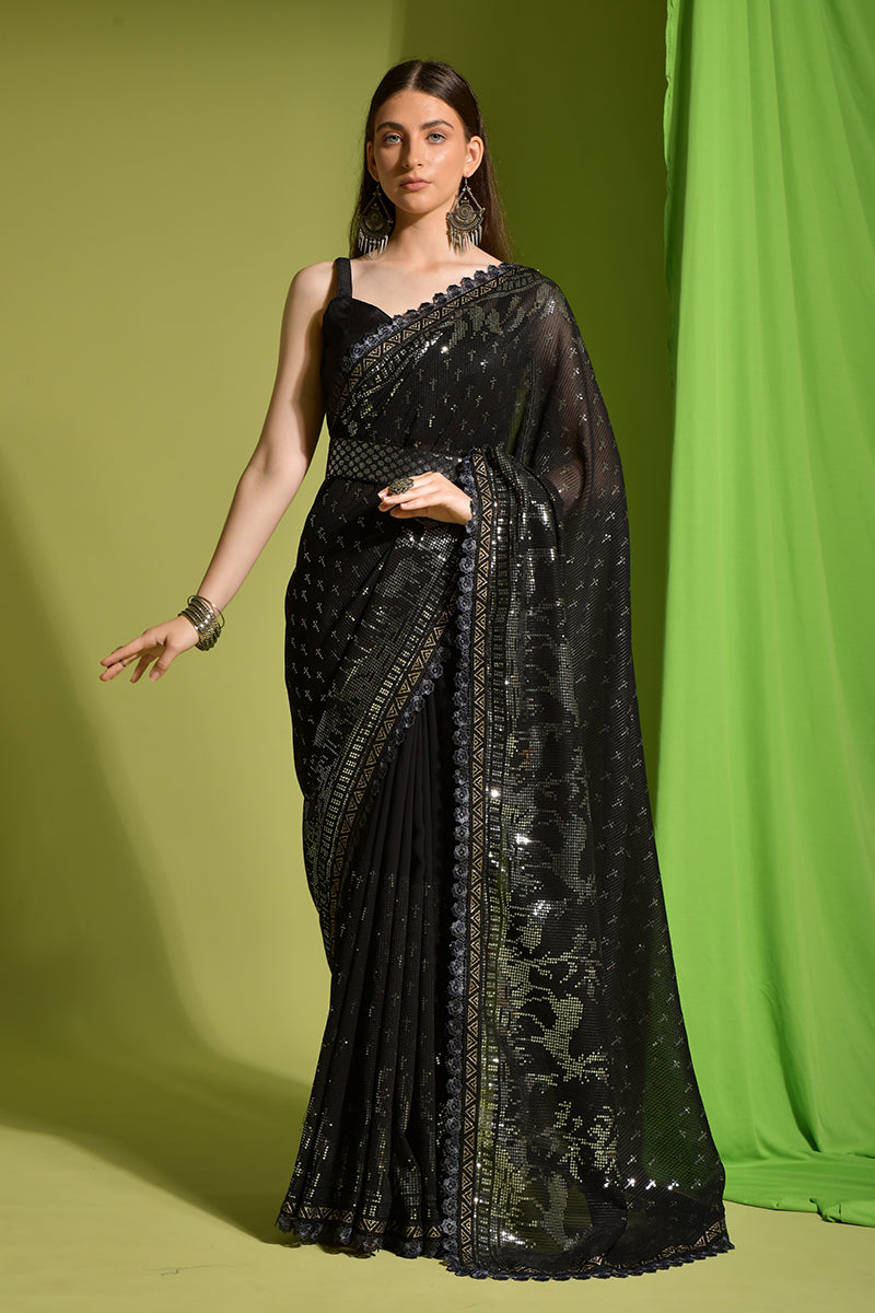 Black Embroidered Georgette Saree