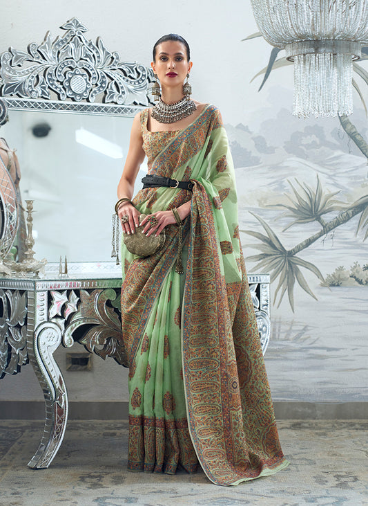 Â Light green woven saree