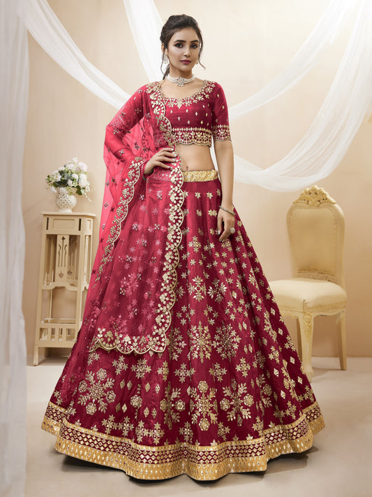 Red Women's Art Silk Embroidery Lehenga Choli