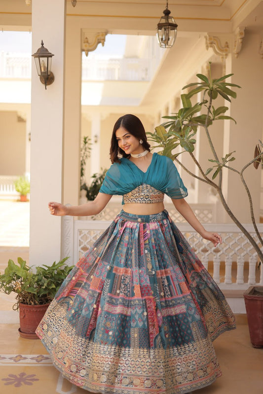 Blue Yoke Embroidered Lehenga Set