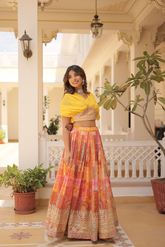 Yellow Yoke Embroidered Lehenga Set