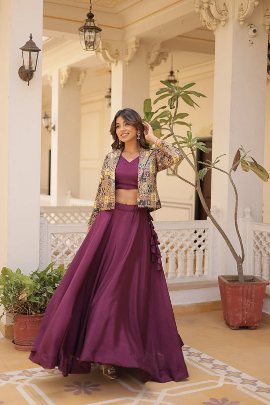 Wine Crop Jacket Lehenga Set