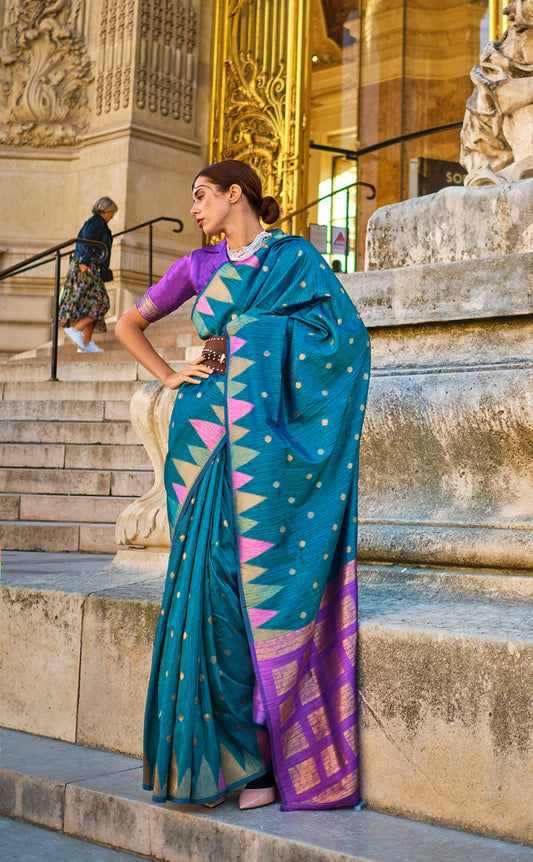 Â Aqua blue woven saree