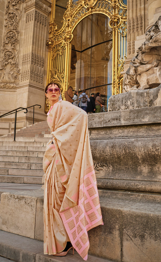 Â Beige woven saree