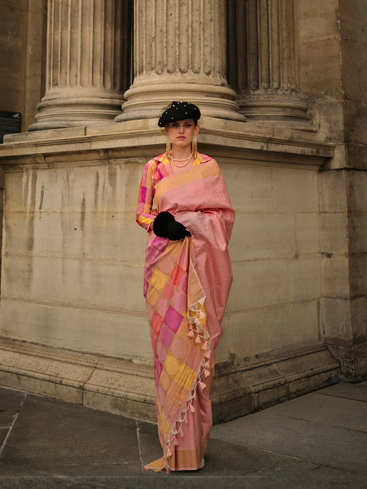 Â Peach woven saree