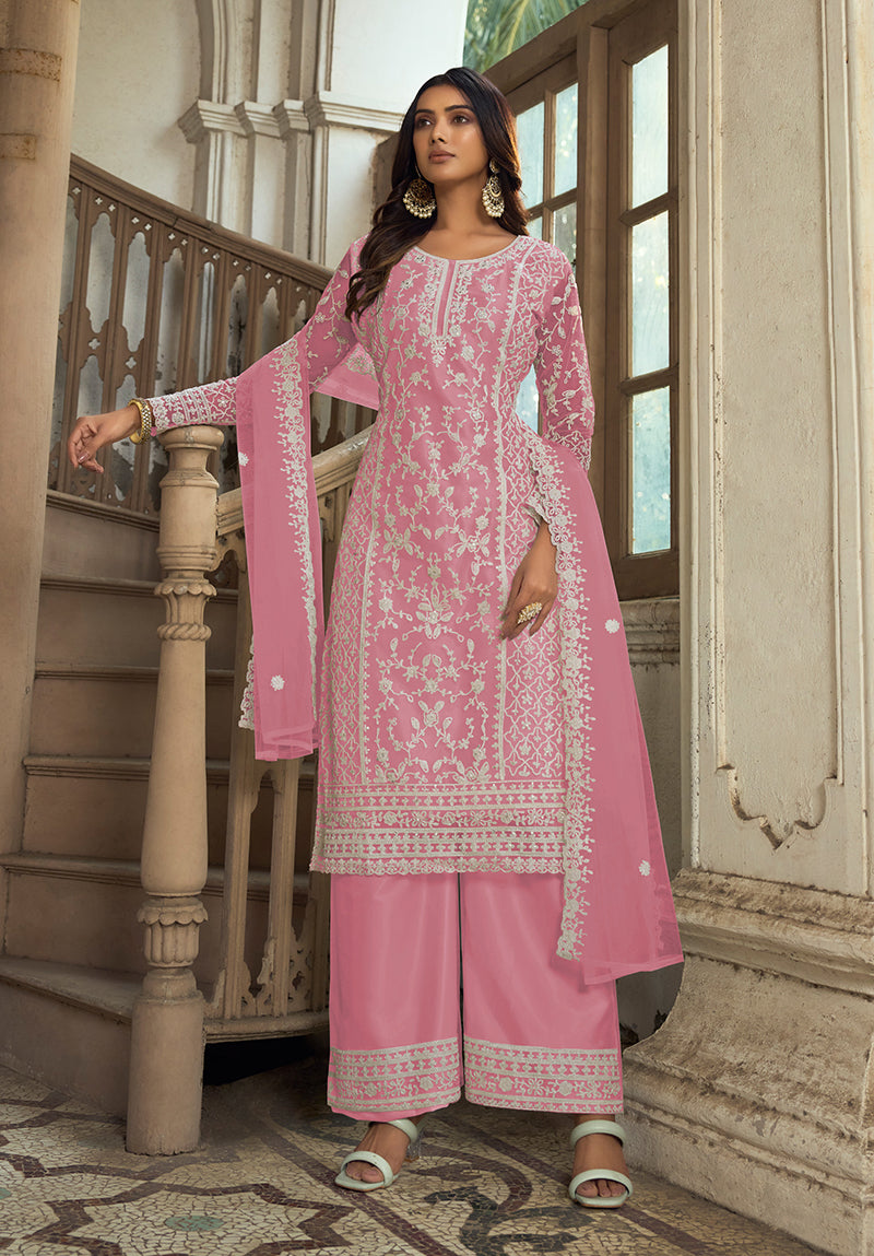Baby-PinkNetEmbroideredKurta