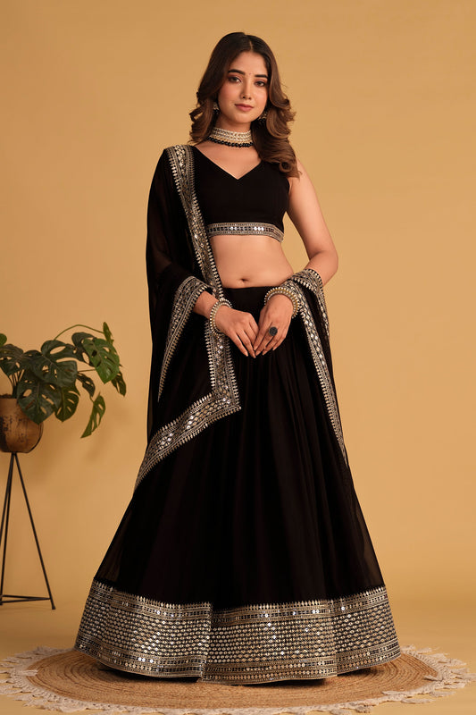 Black Women's Georgette Embroidery Lehenga Choli