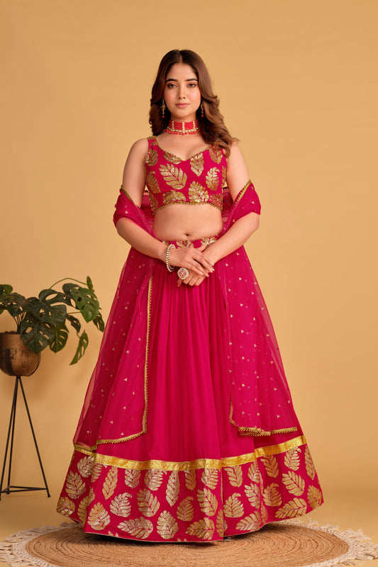 Pink Women's Georgette Embroidery Lehenga Choli