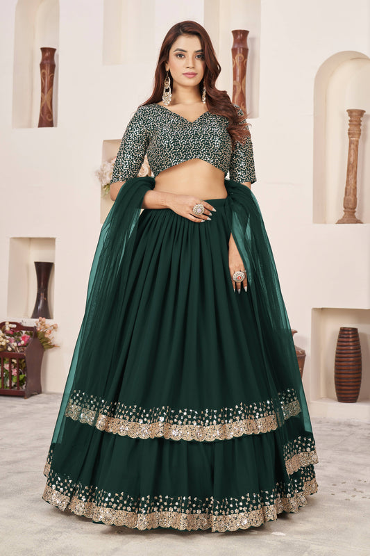 Green Women's Georgette Embroidery Lehenga Choli