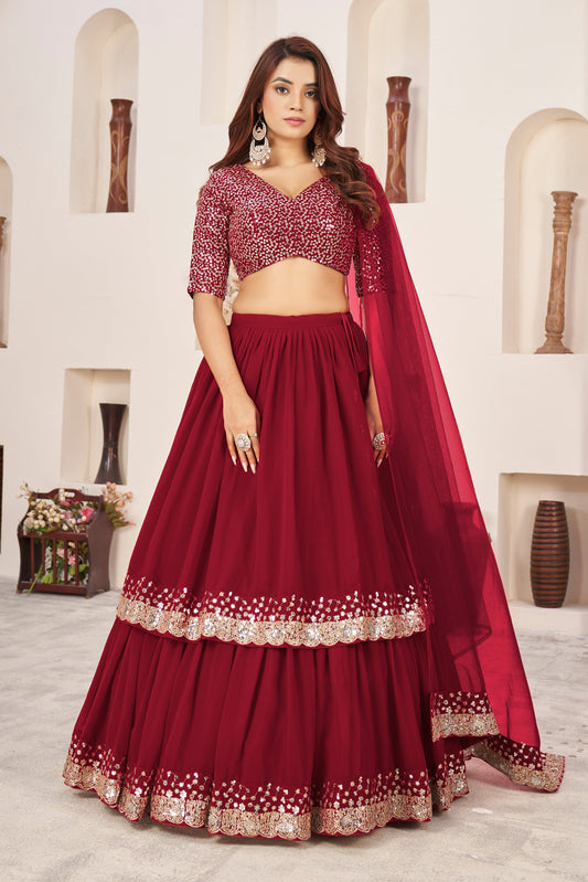 Red Women's Georgette Embroidery Lehenga Choli