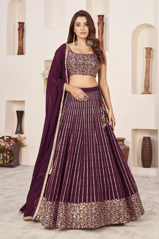 Wine Women's Georgette Embroidery Lehenga Choli