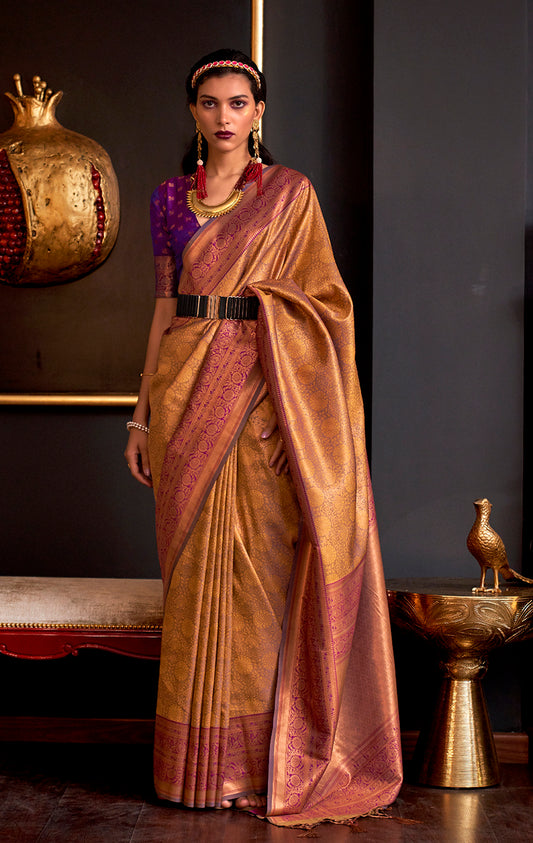 Â Mustard woven saree