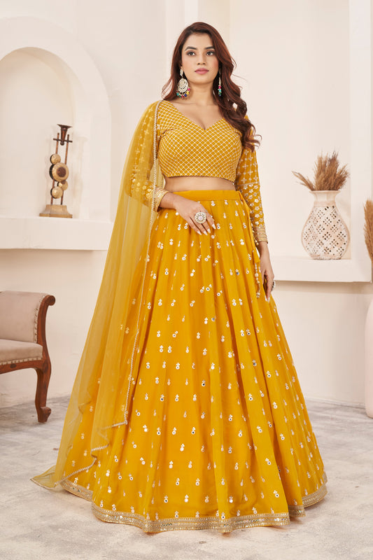 Yellow Women's Georgette Embroidery Lehenga Choli