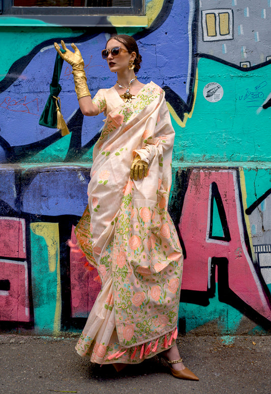 Â Cream woven saree