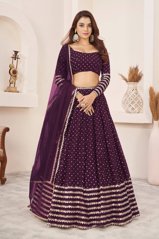 Wine Women's Georgette Embroidery Lehenga Choli