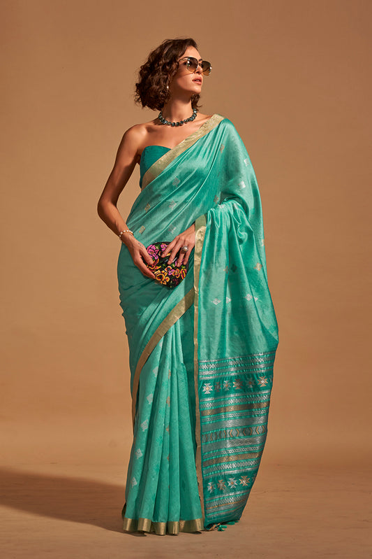 Â Aqua blue woven saree