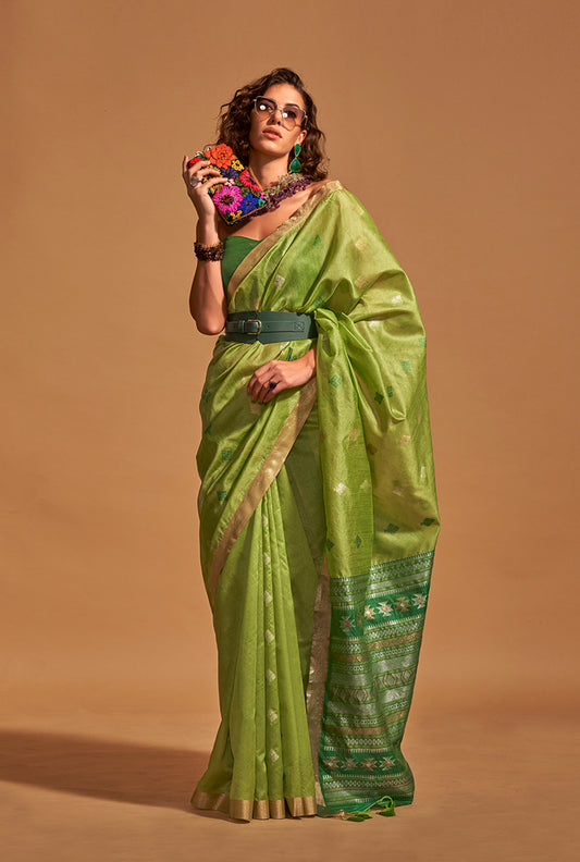 Â Light parrot green woven saree