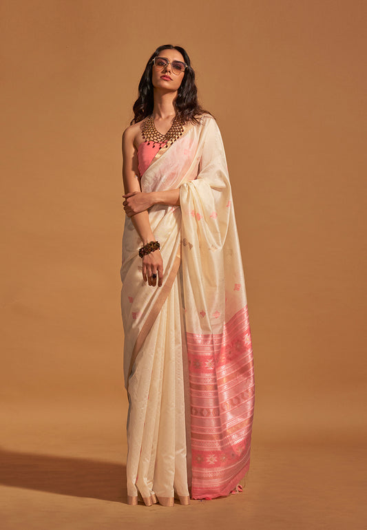 Â Cream woven saree