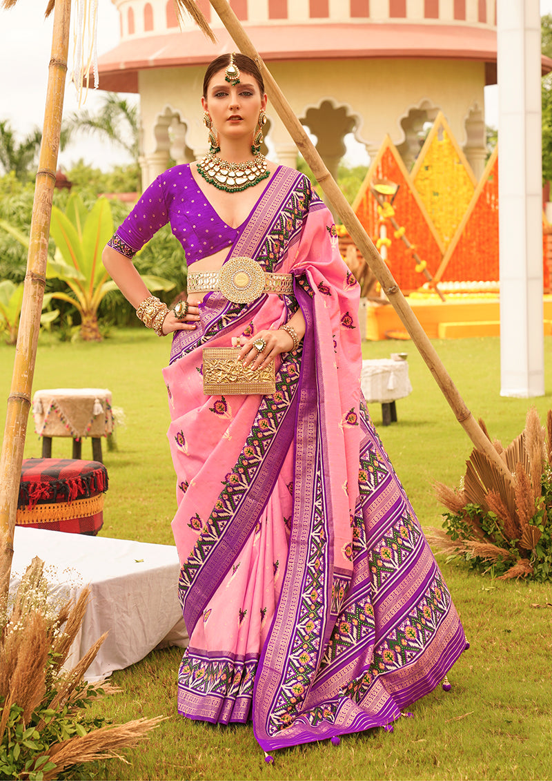 Baby_Pink Printed Silk Saree