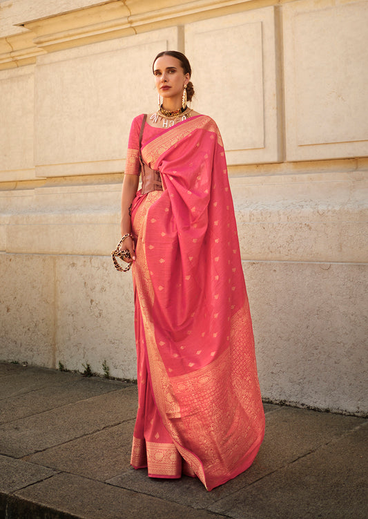 Salmon woven saree