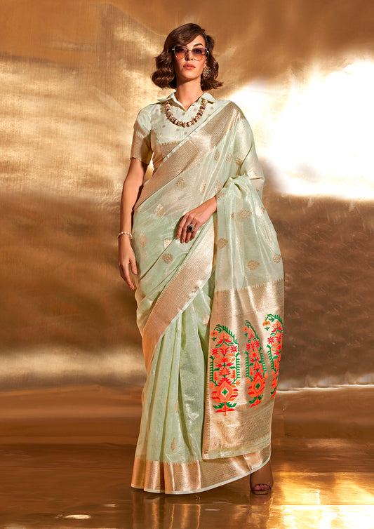 Light sea green woven saree