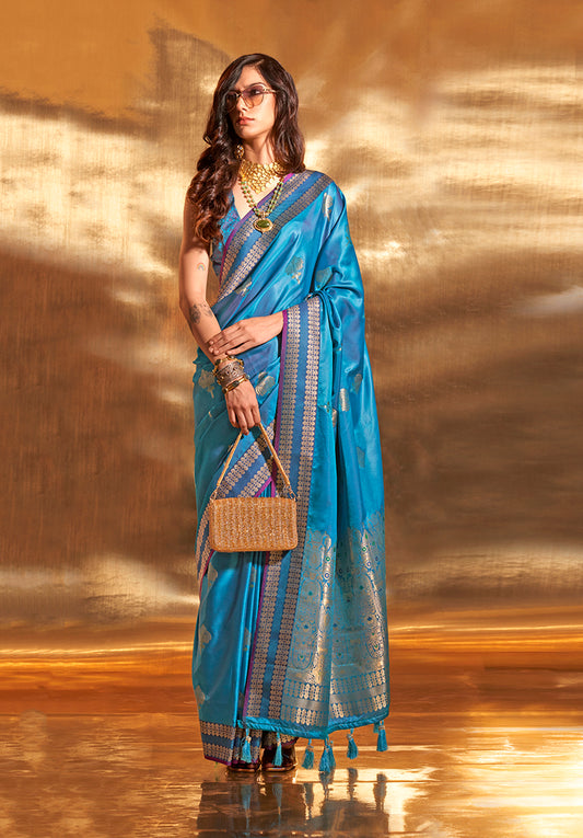 Cobalt blue woven saree