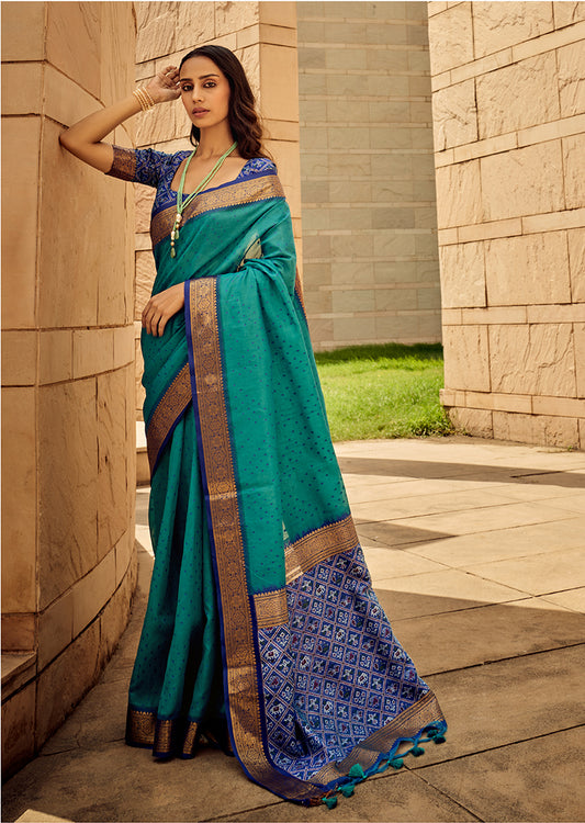 Teal patola silk saree