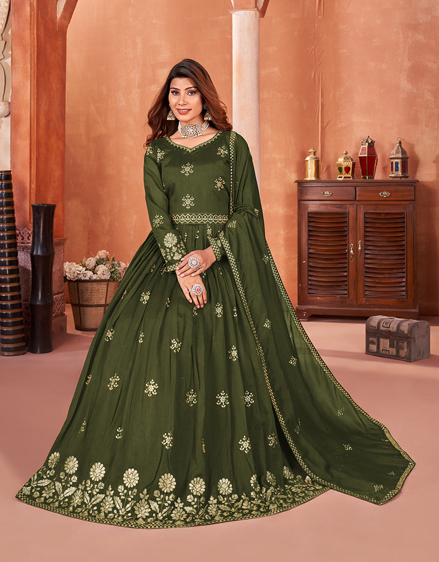 OliveArt SilkEmbroideredKurta