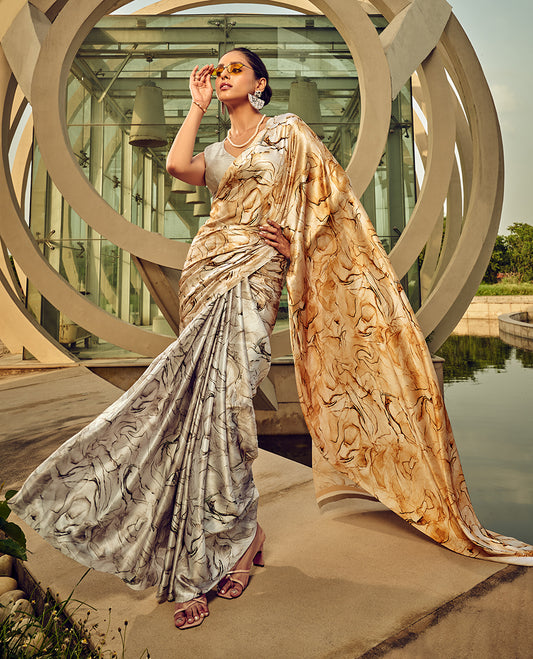 Â Beige floral print saree