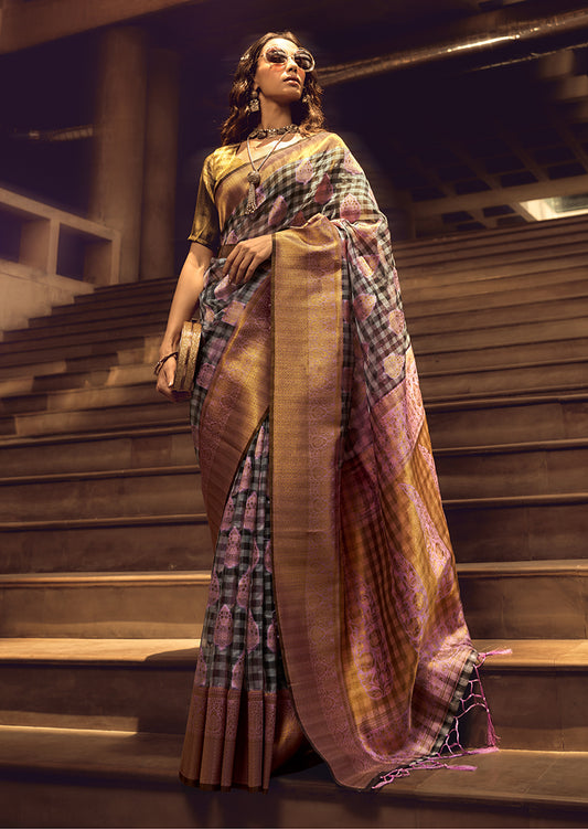 Baby pink woven saree