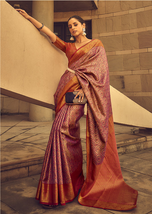 Pink woven saree