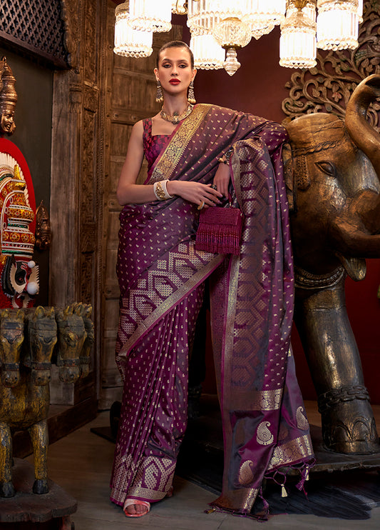 Dark purple woven saree