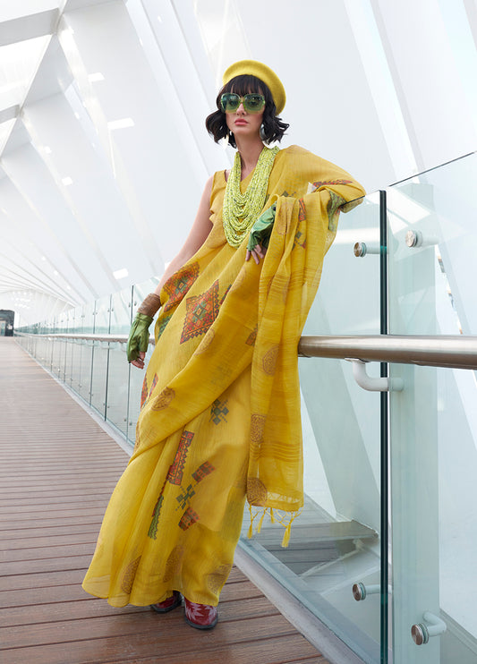 Yellow printed saree