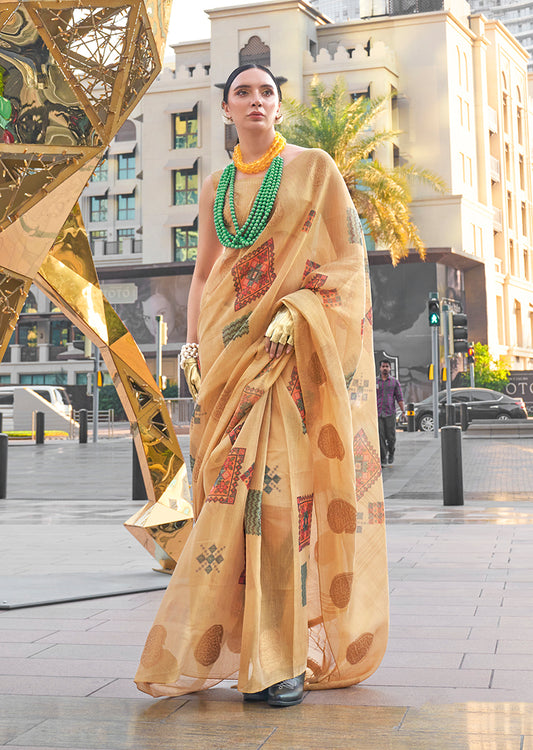 Peach printed saree