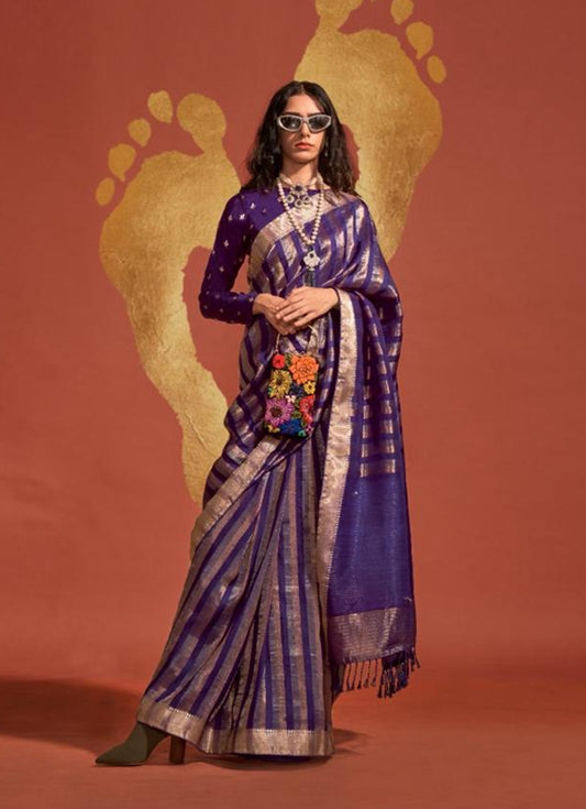 Dark violet woven saree