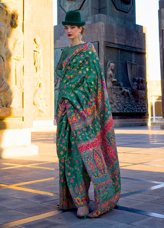 Green woven saree