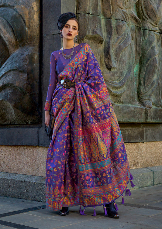 Violet woven saree