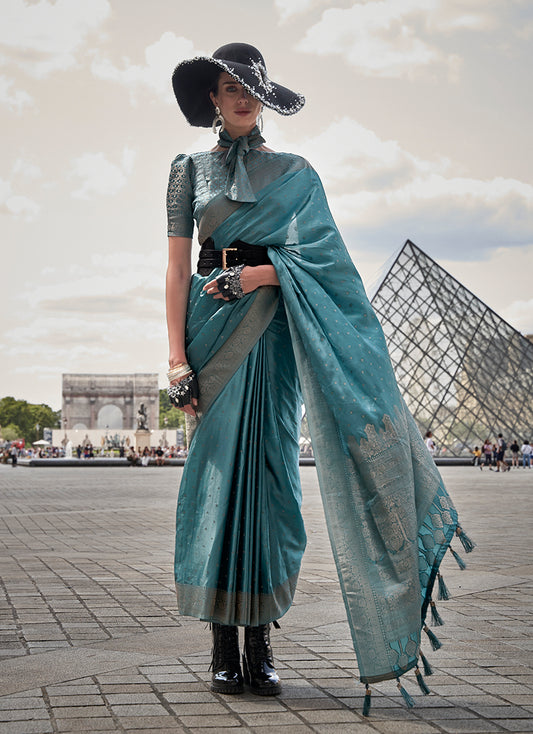 Blue woven saree