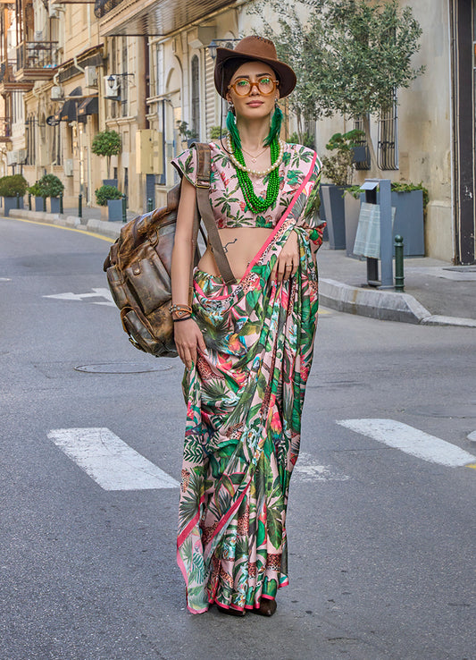 Multicolor floral print saree